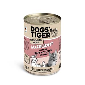 Voordeelpakket: 12x400g Dogs'n Tiger snackmenu rund met lever nat kattenvoer