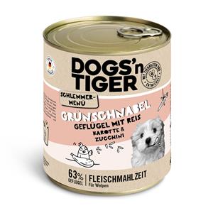 6x800g Dogs'n Tiger snackmenu voor honden gevogelte met natuurlijke rijst, wortelen en courgette (Junior) hondenvoer nat