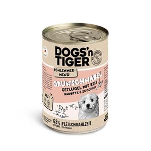 Voordeelpakket: 12x400g Dogs'n Tiger snackmenu voor honden gevogelte met natuurlijke rijst, wortelen en courgette (puppy) hondenvoer nat