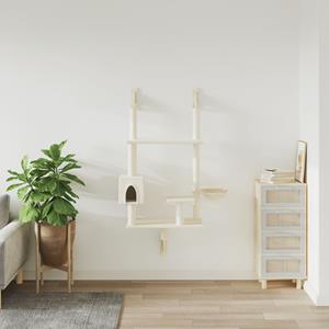 VidaXL Kattenmeubel wandgemonteerd met krabpaal 153 cm crèmekleurig
