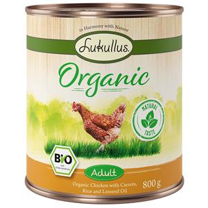 6x800g Lukullus Organic Adult Kip met Wortel Glutenvrij Hondenvoer