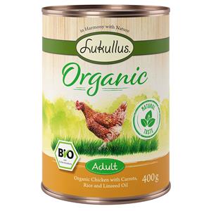 6x400g Lukullus Organic Adult Kip met Wortel Glutenvrij Hondenvoer