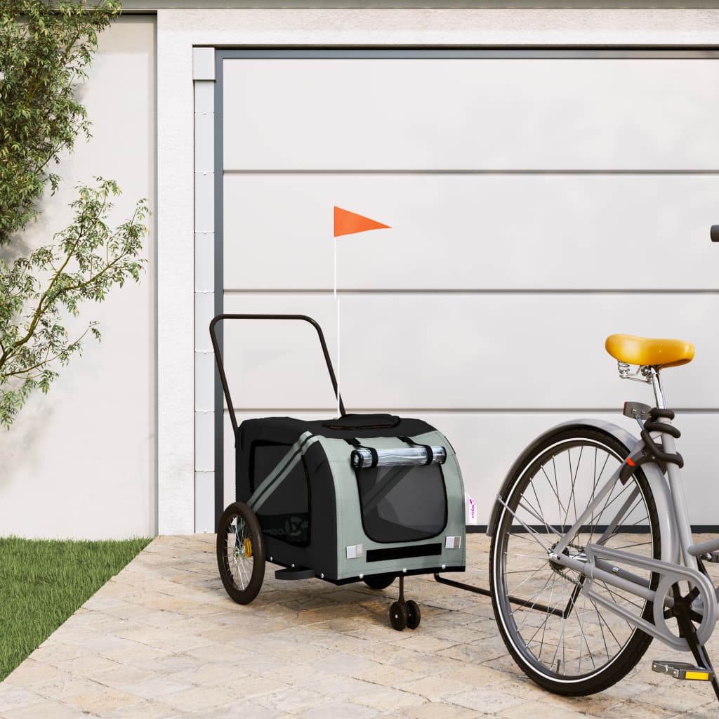VidaXL Hondenfietstrailer oxford stof en ijzer grijs en zwart