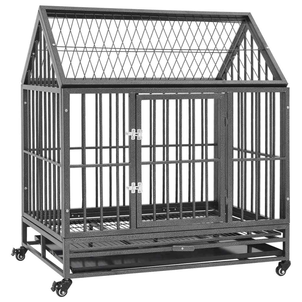 VidaXL Hondenbench met wielen en dak 92x62x106 cm staal
