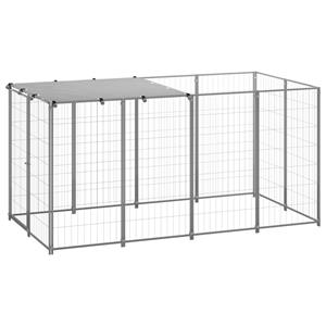 vidaXL Hondenkennel 2,42 m² staal zilverkleurig