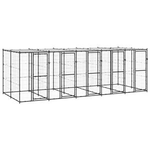 vidaXL Hondenkennel met dak 12,1 m² staal