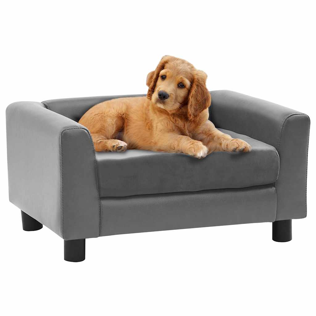 VidaXL Hondenbank 60x43x30 cm pluche en kunstleer grijs
