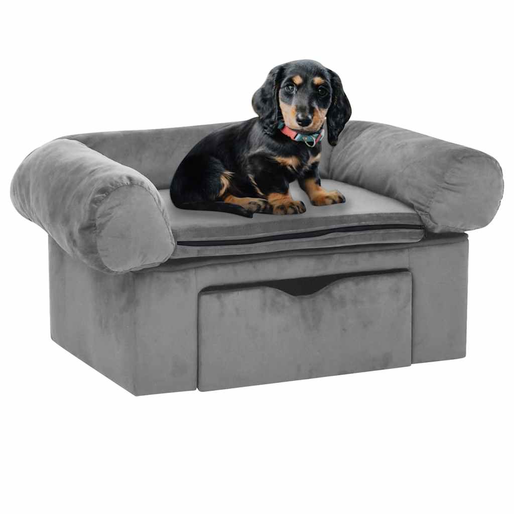 VidaXL Hondenbank met lade 75x50x38 cm pluche grijs