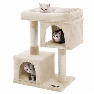 ACAZA Krabpaal met platform | Hokjes - Sisal Paal voor Kat - Beige