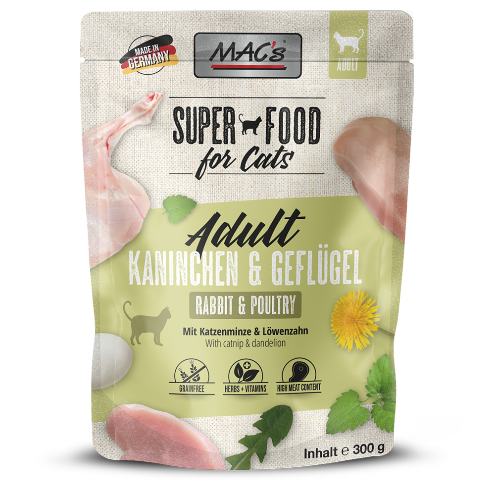 6x 300g MAC's Cat Pouch Konijn & Gevogelte natvoer voor katten