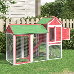 vidaxl Kippenhok 193x65x117 cm massief grenenhout rood