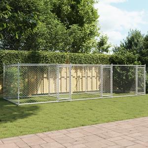 vidaXL Hondenhok met deuren 6x2x1,5 m gegalvaniseerd staal grijs