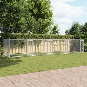 vidaXL Hondenhok met deuren 8x2x1,5 m gegalvaniseerd staal grijs