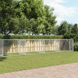vidaXL Hondenhok met deuren 10x2x1,5 m gegalvaniseerd staal grijs