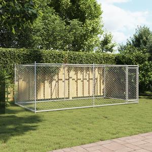 vidaXL Hondenhok met deur 4x2x1,5 m gegalvaniseerd staal grijs