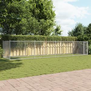 vidaXL Hondenhok met deur 8x2x1,5 m gegalvaniseerd staal grijs