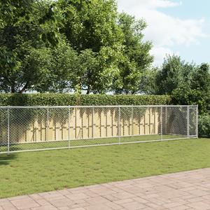 vidaXL Hondenhok met deur 10x2x1,5 m gegalvaniseerd staal grijs