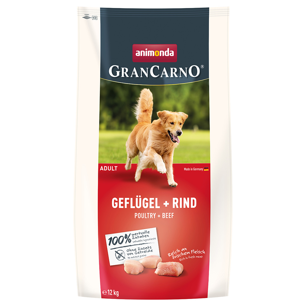 12kg animonda GranCarno Adult Gevogelte + Rund droogvoer voor honden