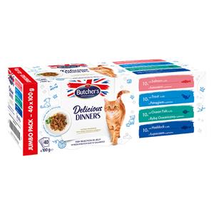 40 x 100 g Butcher's Delicious Dinners Vis selectie in Gelei nat kattenvoer