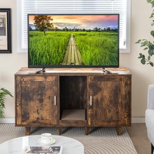 costway Kattenbakkast Verborgen Kattentoilet 2 Deuren Gebogen Ingang Krabplank Verwijderbare Houten Poten TV-Kast voor Kattenbakvulling Bruin