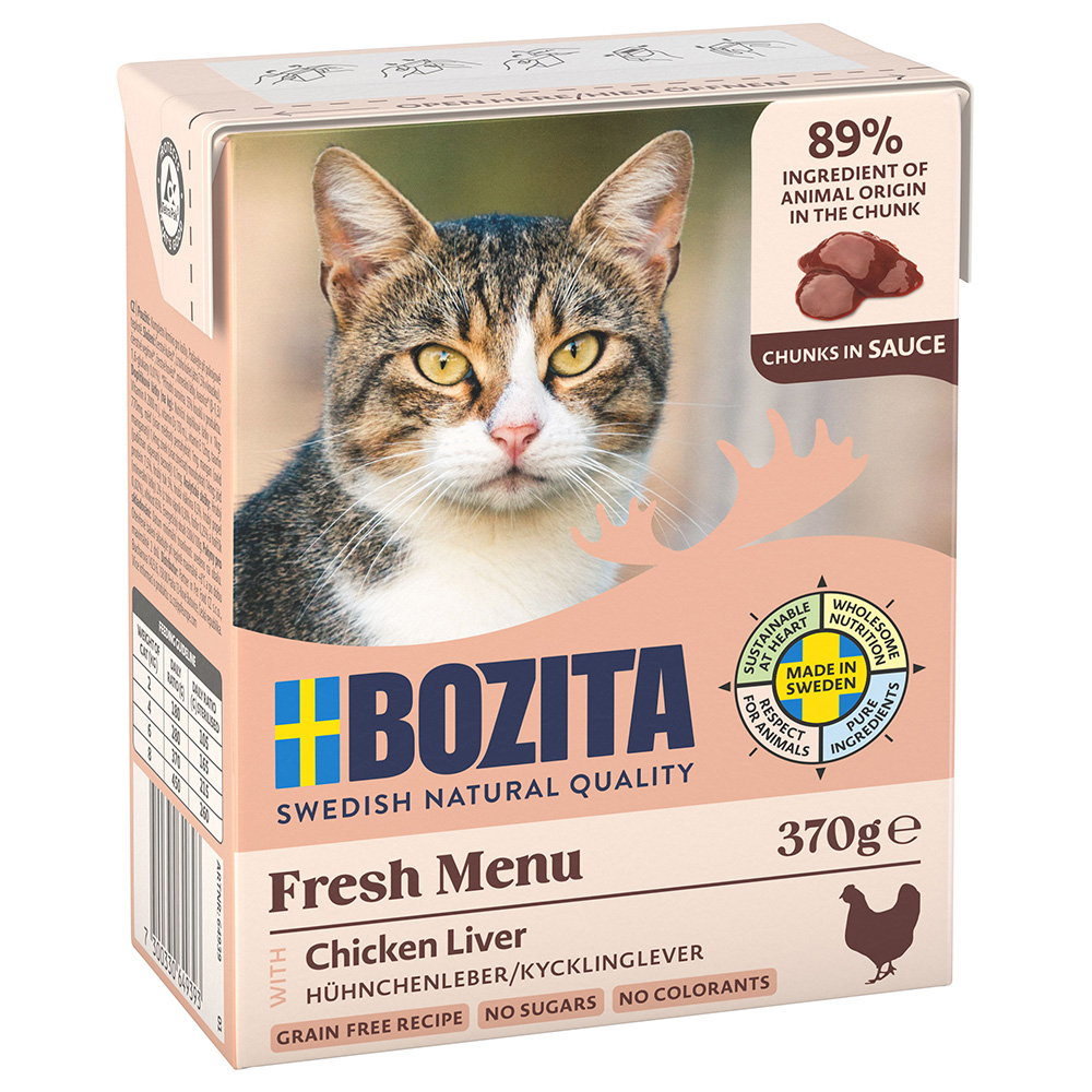 20% Korting! 6 x 370 g Bozita Tetra in Gelei of Saus - Tetra stukjes in Saus Kattenvoer met Kippenlever (6 x 370g)