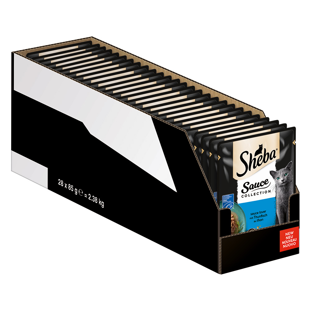 56 x 85 g Megapack Sheba Varianten Maaltijdzakjes Saus Lover met Tonijn nat kattenvoer