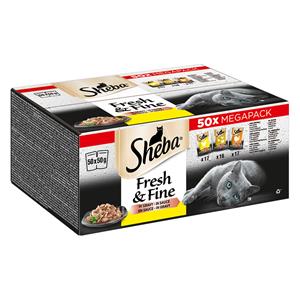 50x50g Met kip, gevogelte & kalkoen in saus Verse & Fijne verse zakjes Sheba natvoer voor katten