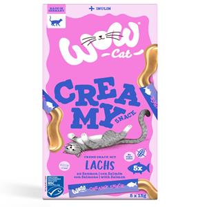 5x15g Zalm Wow Cat Creamy Snack voor katten