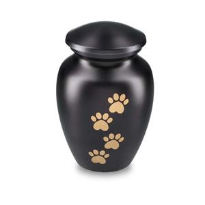 urnwebshop Zwarte Dierenurn Goudkleurige Pootafdrukken Large (1.5 liter)