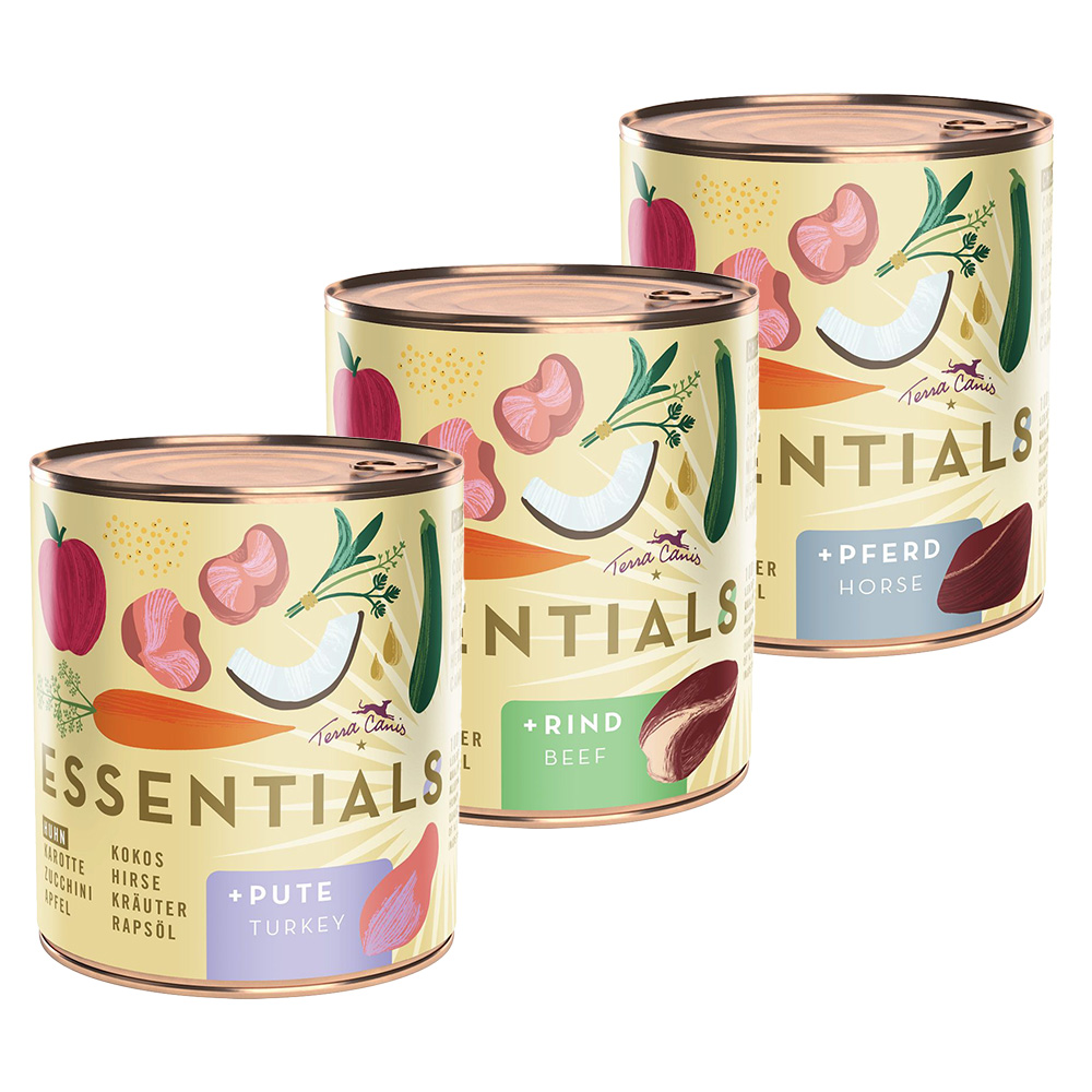 6x780g Terra Canis Essential 8+ Mix 3 soorten nat hondenvoer