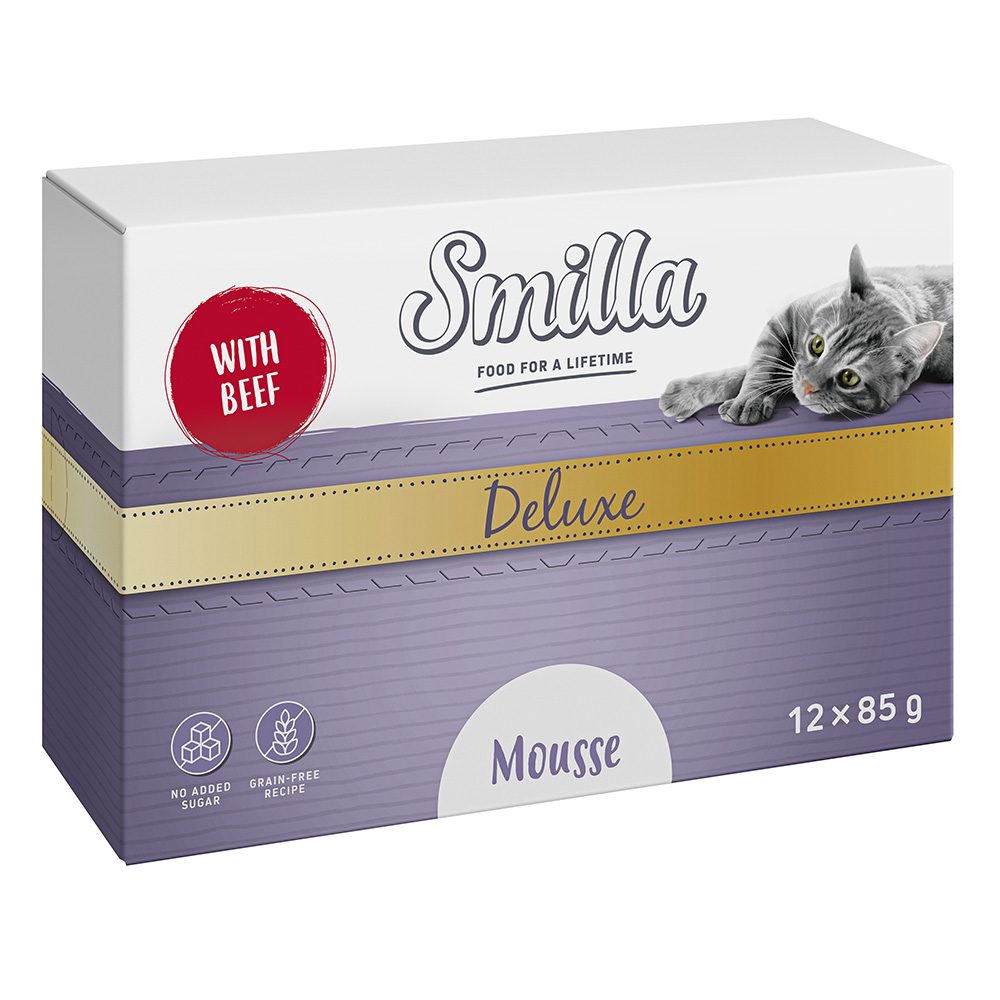 12x85g Smilla Deluxe Mousse met Rundvlees en Tijm Katten Natvoer