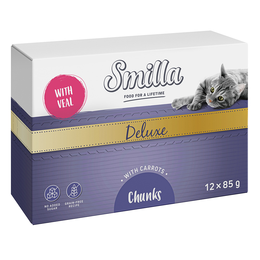 12x85g Smilla Deluxe Hapjes Katten Natvoer met Kalfsvlees en Wortelen
