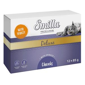 12x85g Smilla Deluxe Hapjes Katten Natvoer met Kalkoen en Spinazie