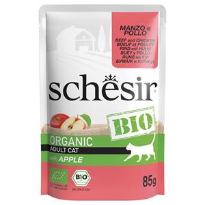 8x85g Schesir Organic Pouch Biologisch Rundvlees en Biologische Kip met Biologische Appel natvoer voor katten