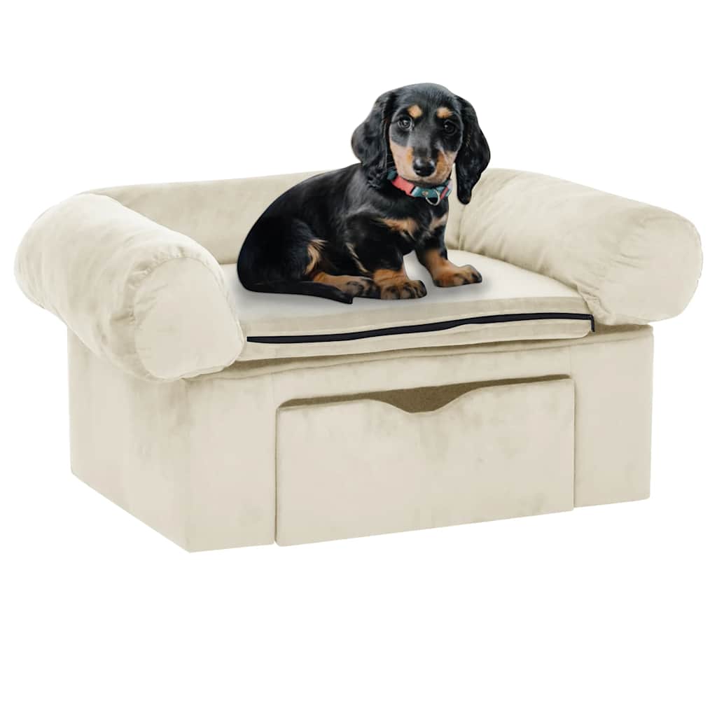 VidaXL Hondenbank met lade 75x50x38 cm pluche crèmekleurig