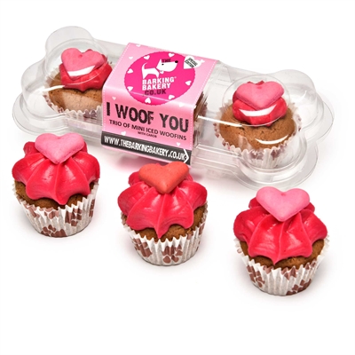 The Barking Bakery i woof you valentine mini iced woofins trio assorti