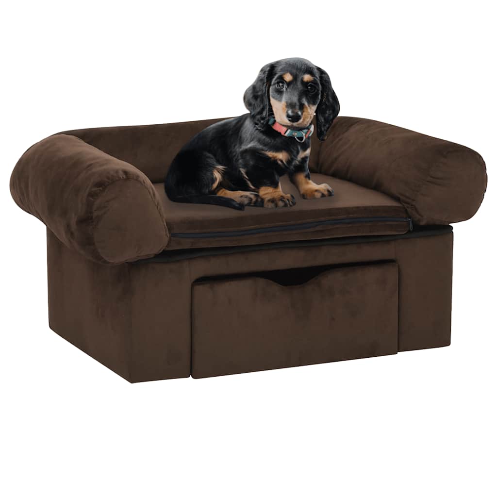 VidaXL Hondenbank met lade 75x50x38 cm pluche bruin