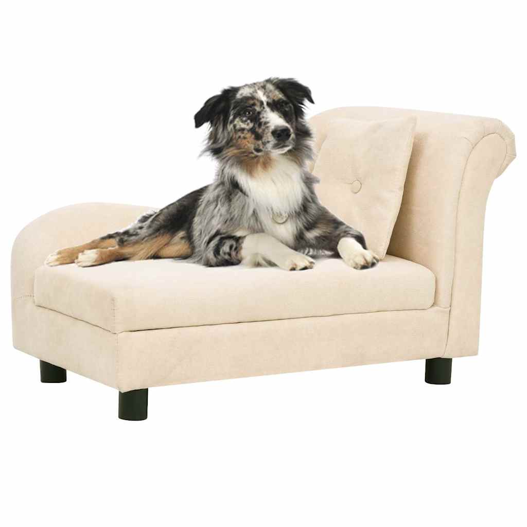 VidaXL Hondenbank met kussen 83x44x44 cm pluche crèmekleurig