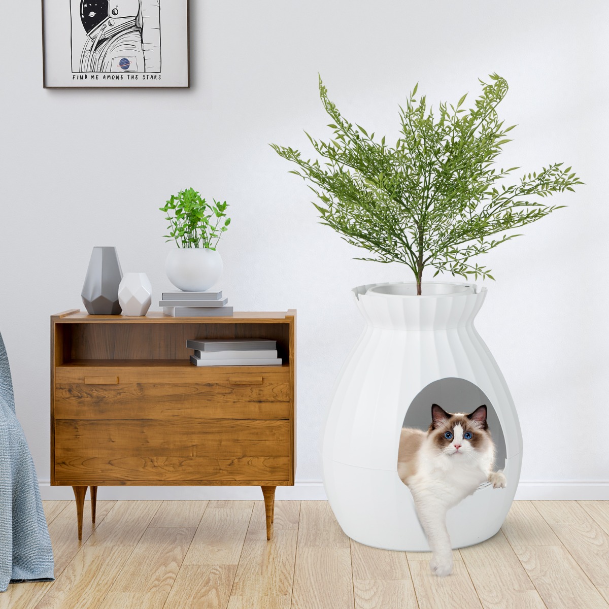 costway Slimme Kattenbak met Elektronische Geurbestrijding Nepplant Kiezelstenen Deurgordijn Schep Kattenbak voor Grote Katten en Kittens