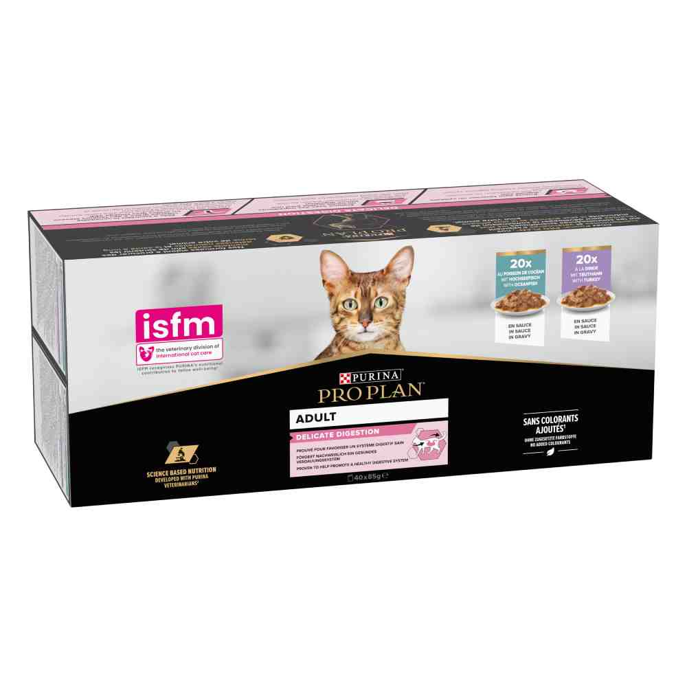 40x85g Zeevis & Kalkoen PURINA PRO PLAN Delicate Adult natvoer voor katten