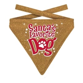 Plenty Gifts Kerst Bandana Santa's Favourite Dog Glitter Goud 18,5X22,5 cm