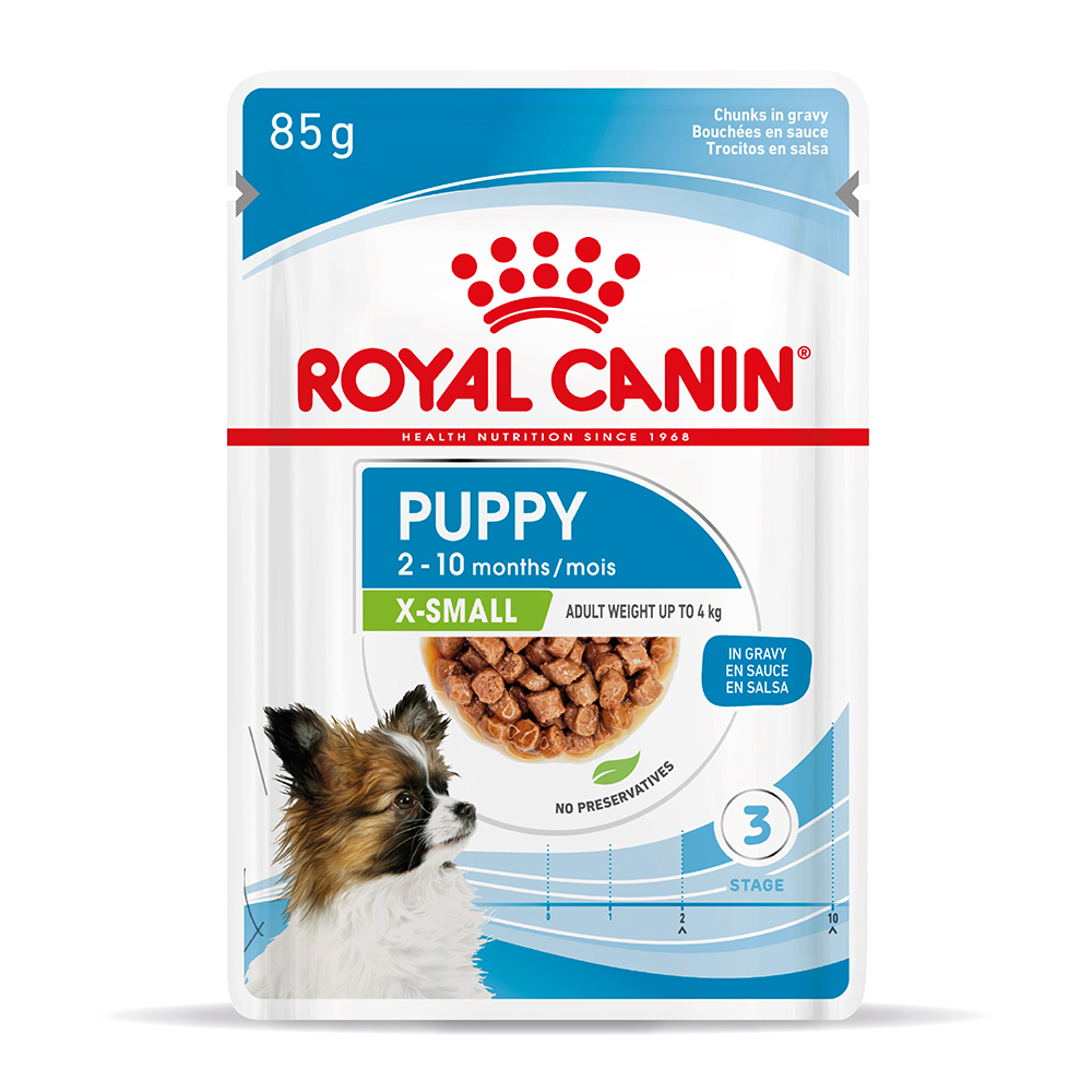 Royal Canin Care Nutrition Voordeelpakket: 24x85g Royal Canin X-Small Puppy natvoer voor honden
