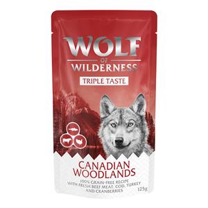 12x125g "Triple Taste" Canadian Woodlands Wolf of Wilderness Hondenvoer
