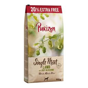 12 kg + 20% gratis! 14,4 kg Purizon Droogvoer - Graanvrij - Single Meat Lam met Hopbloesems