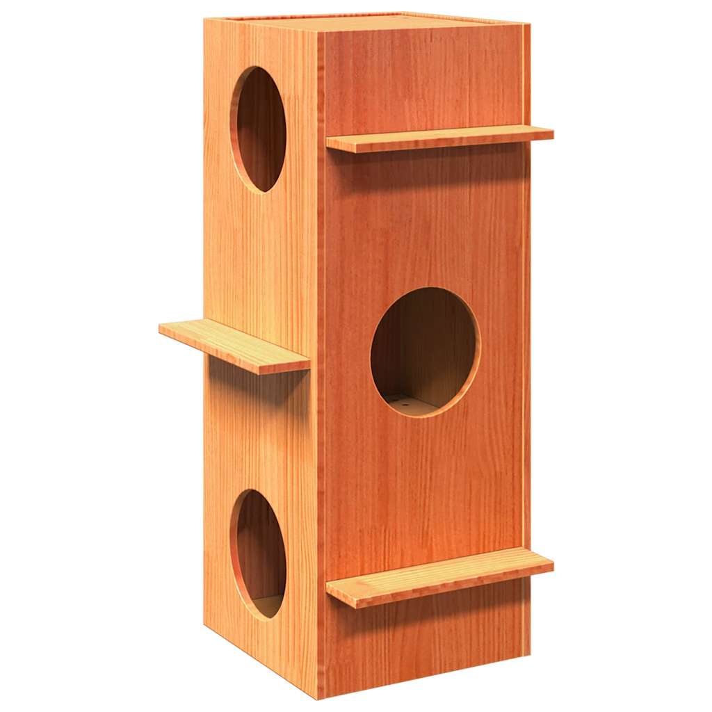 VidaXL Kattenhuis 43x43x90 cm massief grenenhout wasbruin