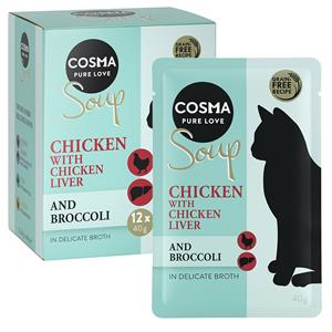 12x40g Soup Kipfilet met Kippenlever en Broccoli Cosma Kattenvoer