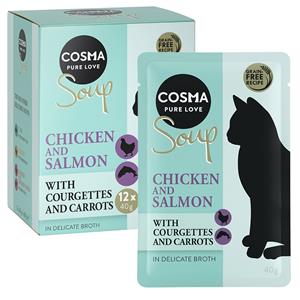 12x40g Soup Kippenborst en Zalm met Courgette en Wortel Cosma Kattenvoer