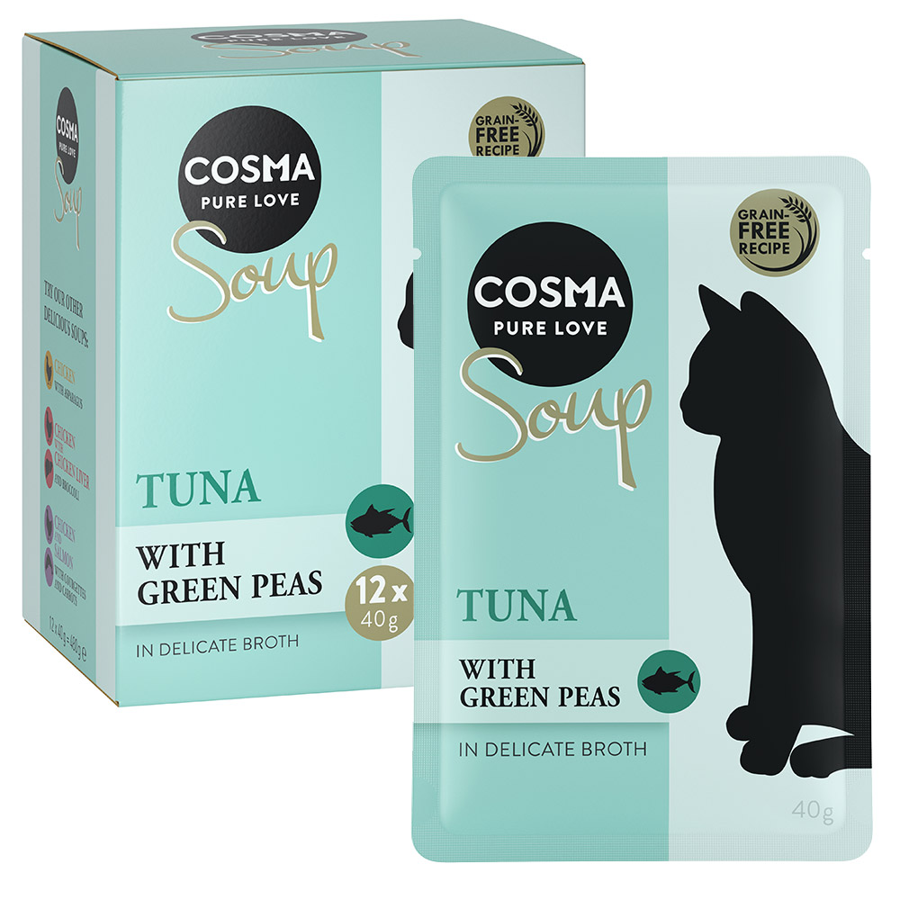 12x40g Soup Tonijn met Groene Erwten Cosma Kattenvoer