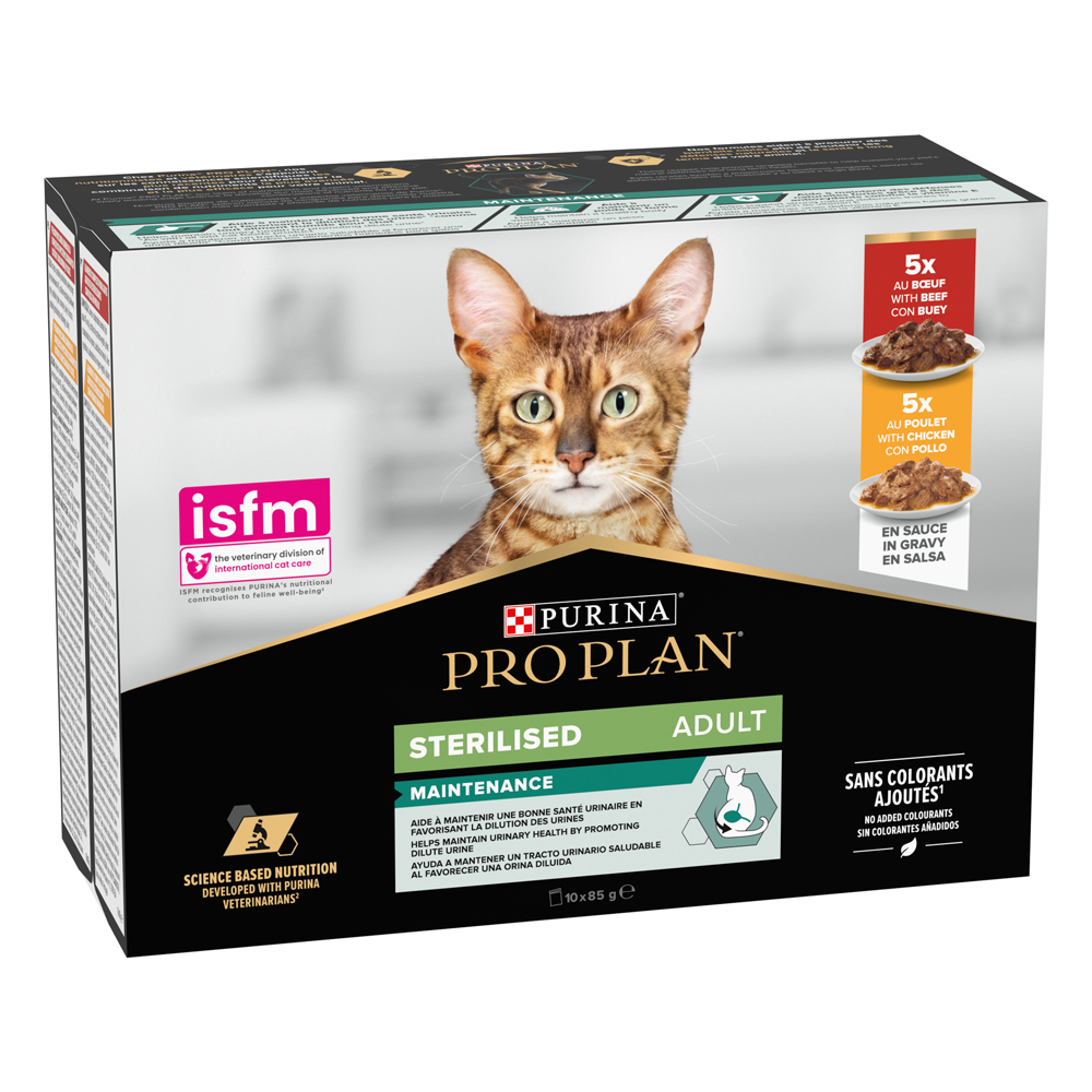 10x85g PURINA PRO PLAN Cat Gesteriliseerd Adult Onderhoud Rund & Kip natvoer voor katten