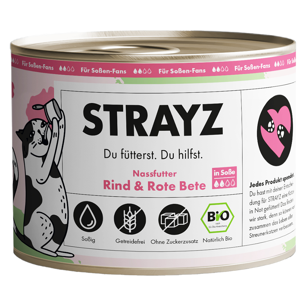 6x200g STRAYZ BIO cat biologisch rundvlees & biologische rode biet in saus natvoer voor katten